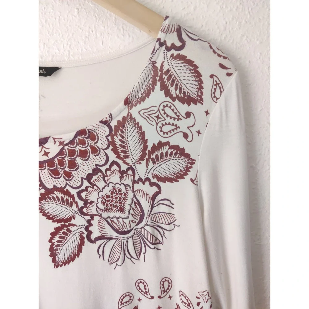 3/$20 Desigual Kassandra White & Red Floral Asymmetrical Long Sleeve Blouse M - Picture 3 of 8